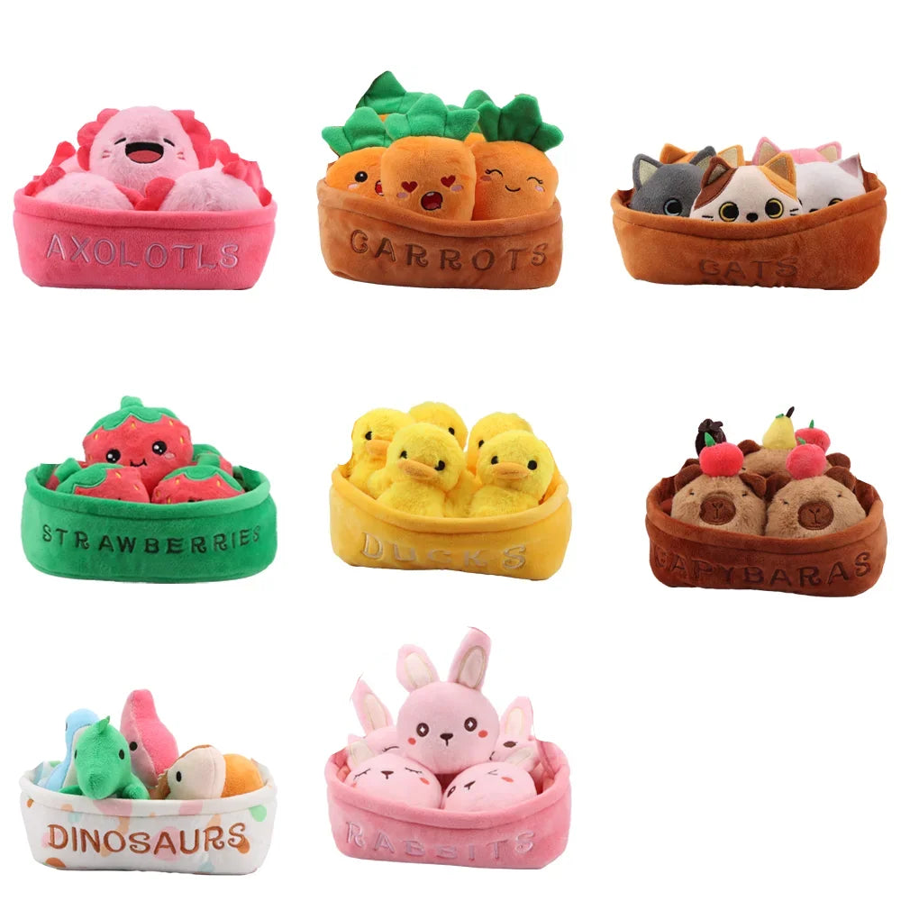 Kawaii Strawberry Basket Plushie, 8" | 20 cm