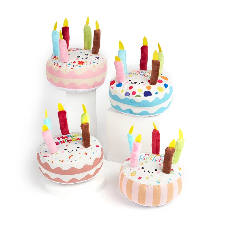 Birthday Cake Dog Squeaky Toy – Plush Molar Chew Toy for Pets
