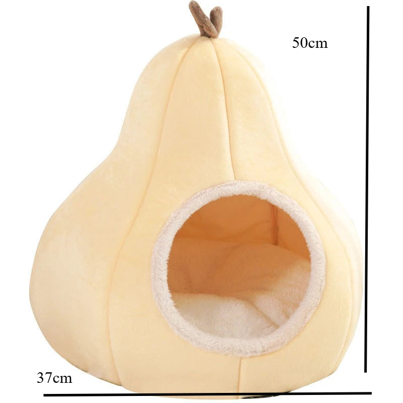 Pear-Shaped Plush Cat Bed – Cozy Semi-Enclosed Pet House