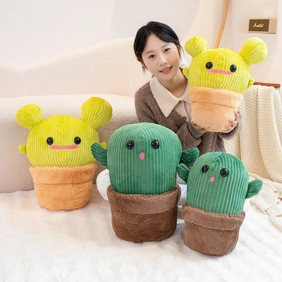 Kawaii Smiling Cactus Plush Potted Plant, 14-16" | 35-40 cm
