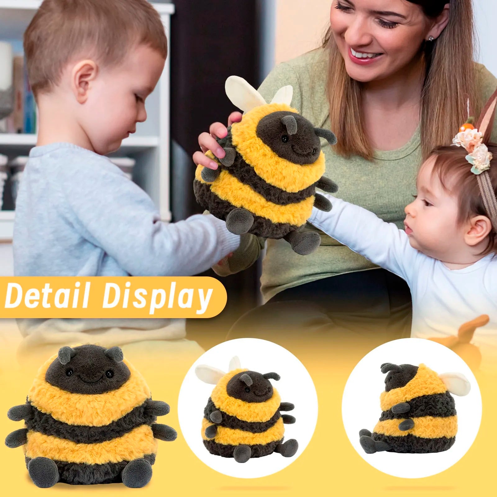 Bee & Honey Jar Plush Toy – Kawaii Soft Stuffed Bee Doll Sleep Pillow