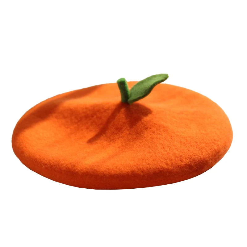 Fruit-Themed Plush Painter Beret – Cute Handmade Wool Felt Hat
