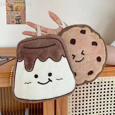 Cartoon Cookie Coral Fleece Hand Towel – Quick-Dry Kitchen Cloth