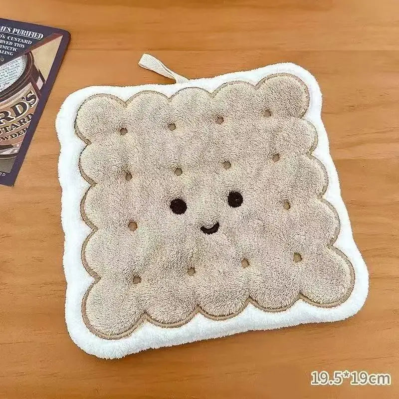 Cartoon Cookie Coral Fleece Hand Towel – Quick-Dry Kitchen Cloth