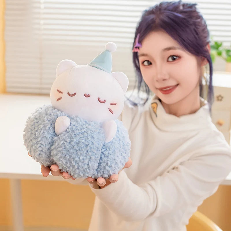 Kawaii Pumpkin Kitten Plush Toy – Soft Fluffy Chubby Appease Doll
