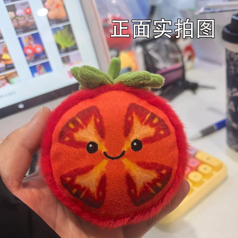 Kawaii Cartoon Tomato Plush Pendant – Soft Hanging Fruit Doll, 4" | 10 cm