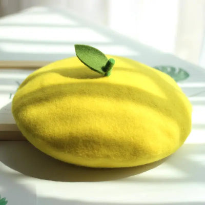 Fruit-Themed Plush Painter Beret – Cute Handmade Wool Felt Hat