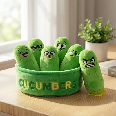 Basket of Emotional Cucumbers Plush Set – 7 Expressions, Mini Size