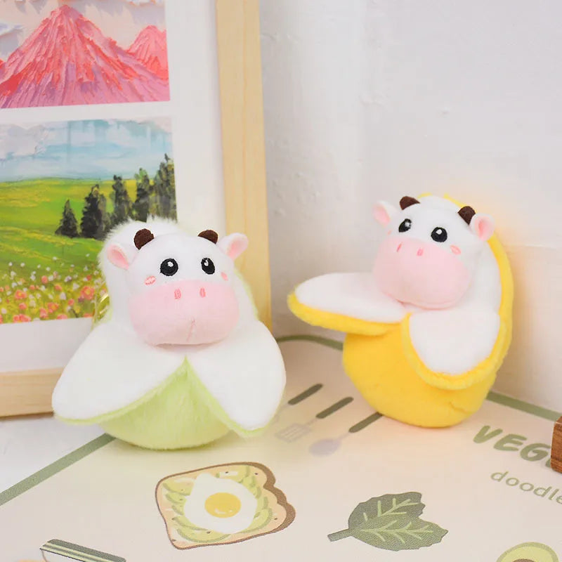 Banana Duck & Mango Cow Plush Keychain Pendant