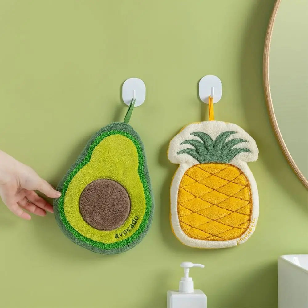Cartoon Fruit Coral Fleece Hand Towel – Absorbent Hanging Kitchen Cloth