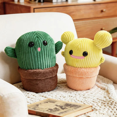 Kawaii Smiling Cactus Plush Potted Plant, 14-16" | 35-40 cm