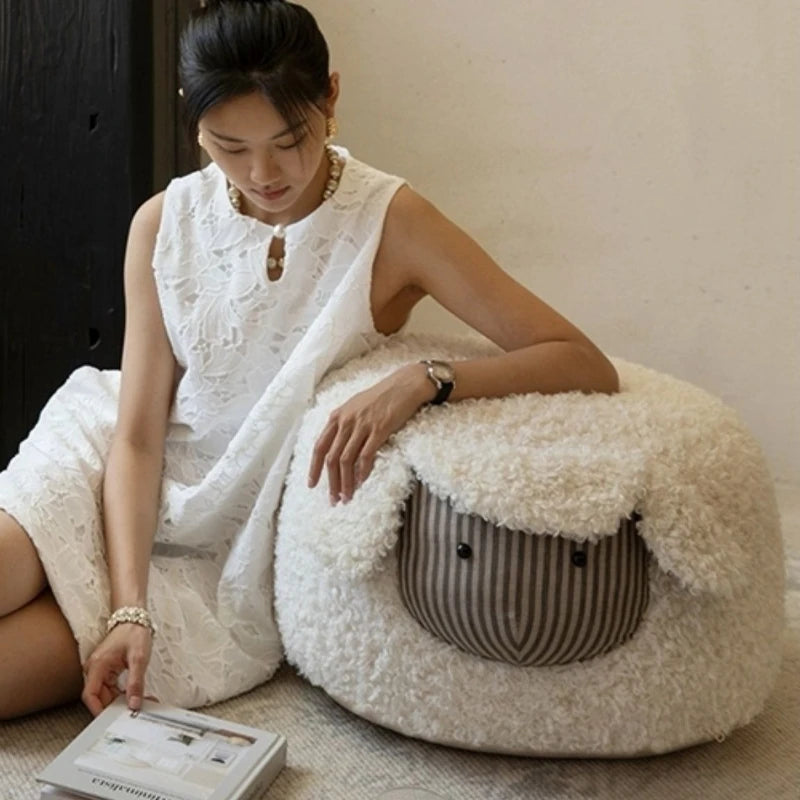 Sheep-Shaped Footstool Ottoman – Plush Household Stool