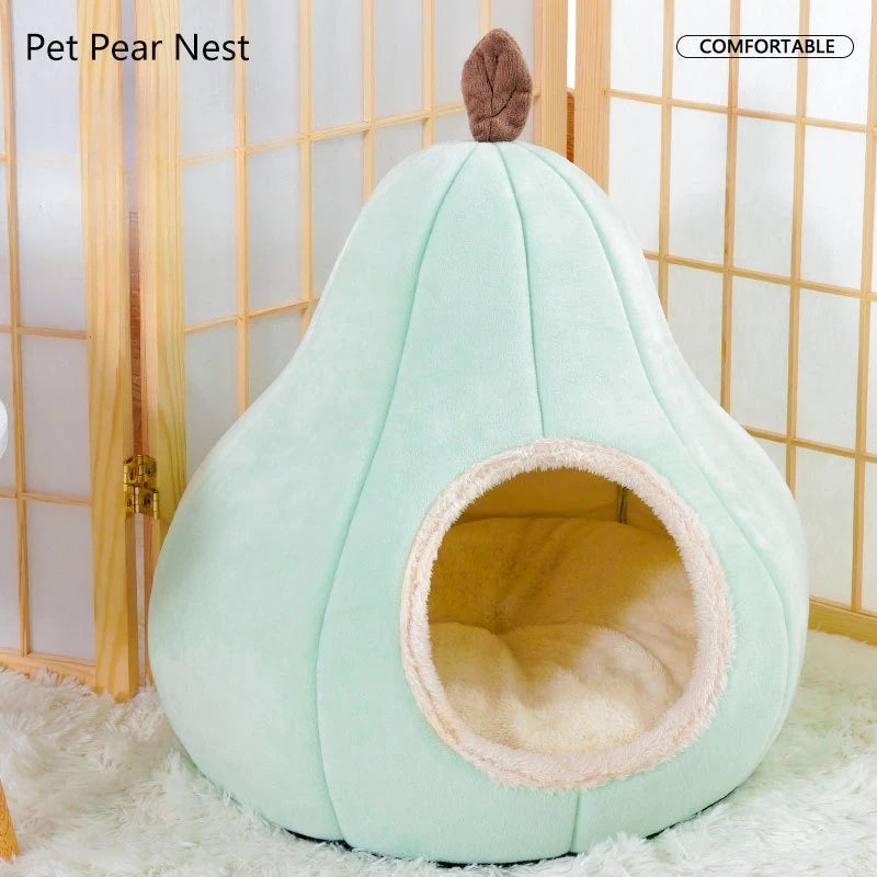 Pear-Shaped Plush Cat Bed – Cozy Semi-Enclosed Pet House
