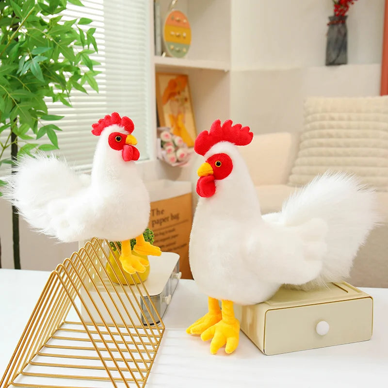 White Chicken & Rooster Plush Toys – Hen & Cock, 7-10" | 18-25 cm