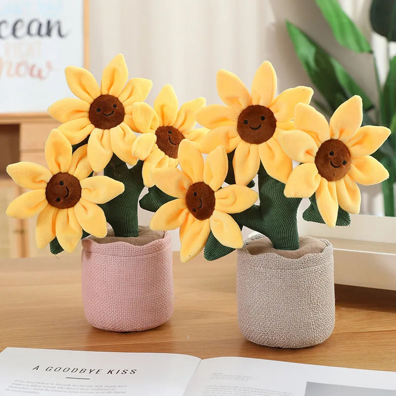 Smiling Sunflower Plush Potted Toy, 13" | 32 cm
