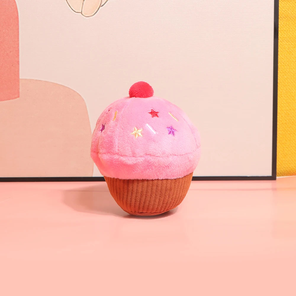Cupcake Squeaky Dog Toy – Food-Themed Plush Pet Toy