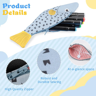 Fish-Shaped Novelty Pencil Case – Plush Fishbone Pen Bag