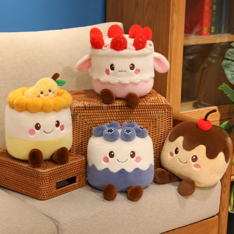 Kawaii Fruit Cake Plush Doll – Strawberry, Blueberry & Mango, 12" | 30 cm