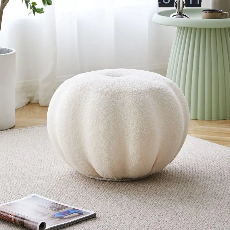 Pumpkin-Shaped Low Stool – INS Style Velvet Sofa Stool