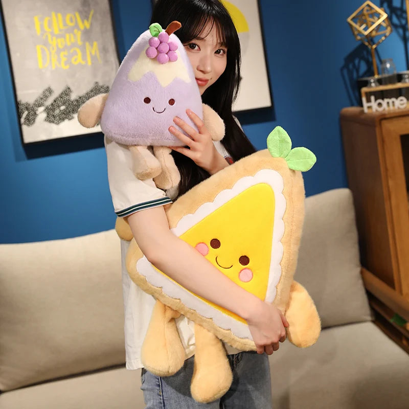 Kawaii Fruit Cake Plush Pillow – Strawberry, Blueberry & Grape Dessert Doll
