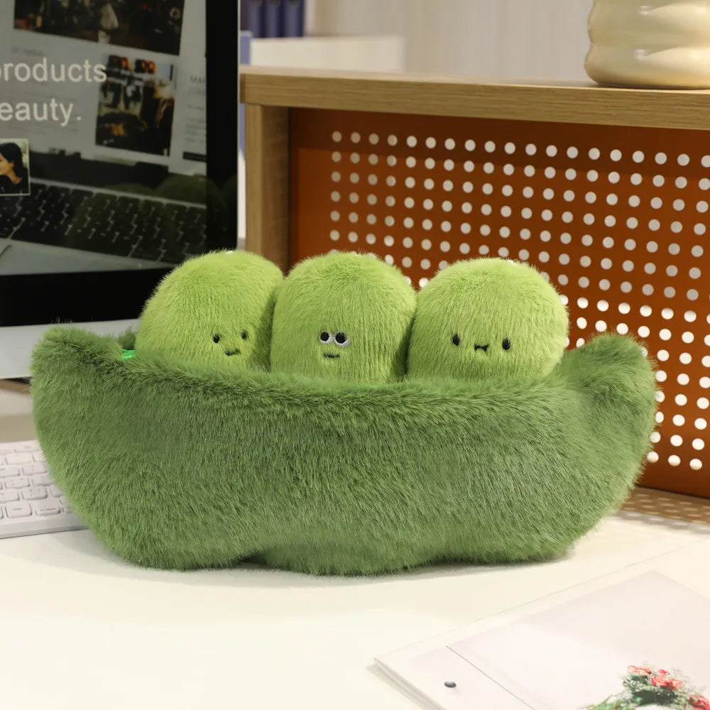 Green Soybean Pod Plushie Set – Pod & 3 Mini Beans, 5-16" | 14-40 cm
