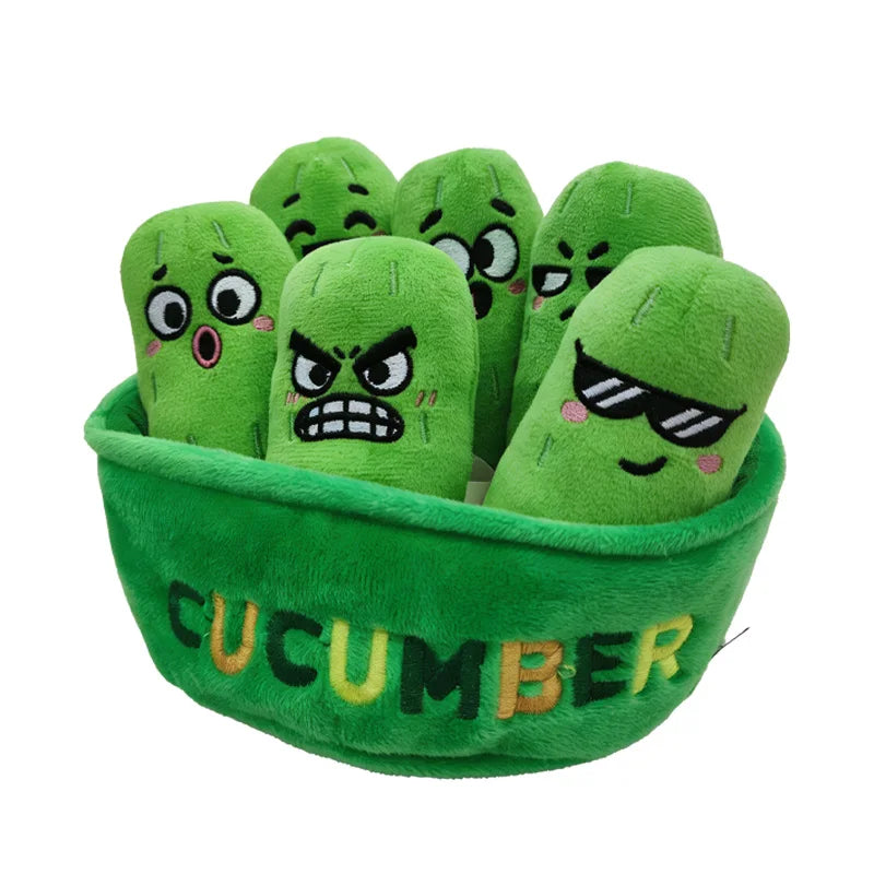 Basket of Emotional Cucumbers Plush Set – 7 Expressions, Mini Size