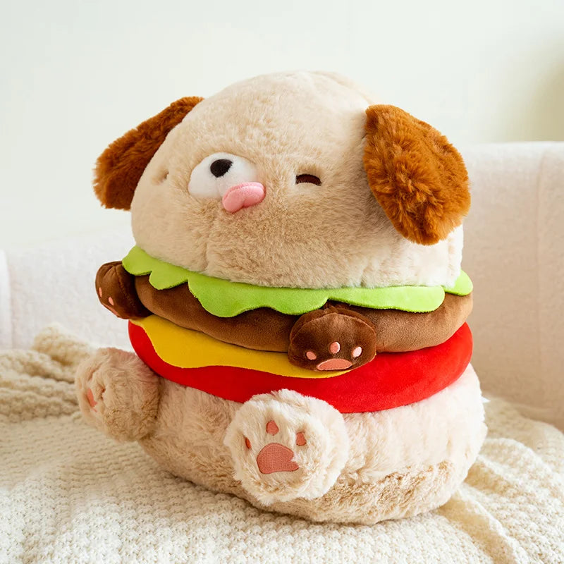 Hamburger Dog Plushie, 9-14" | 23-35 cm