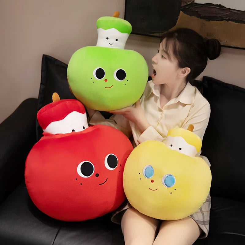 Kawaii Apple Plushie – Red, Yellow & Green, 12-16" | 30-40 cm