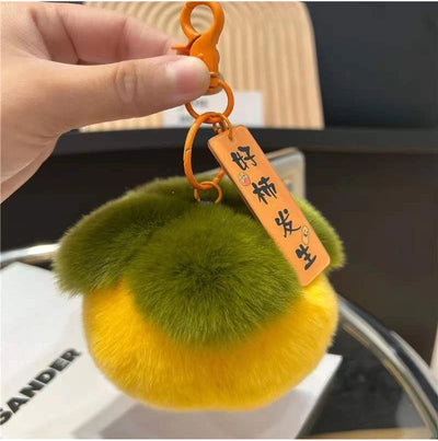 Mini Persimmon Rex Rabbit Fur Keychain – Cute Bag Pendant