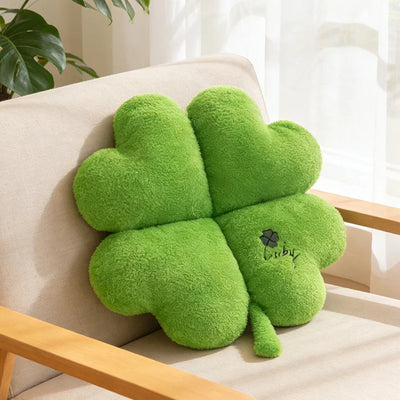 Four-Leaf Clover Plush Pillow – Lucky Green Cushion, 16" | 40 cm