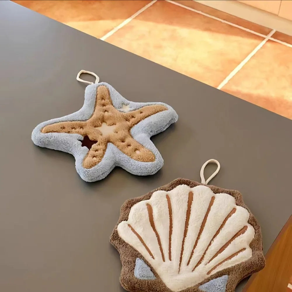 Ocean Theme Hand Towels – Shell & Starfish Plush Design