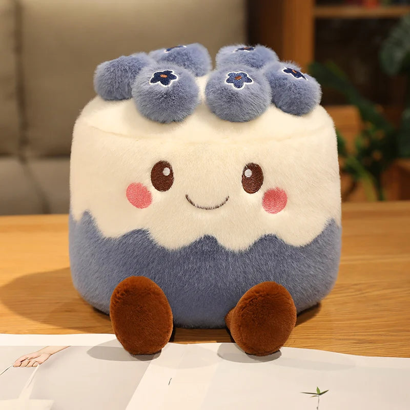 Kawaii Fruit Cake Plush Doll – Strawberry, Blueberry & Mango, 12" | 30 cm