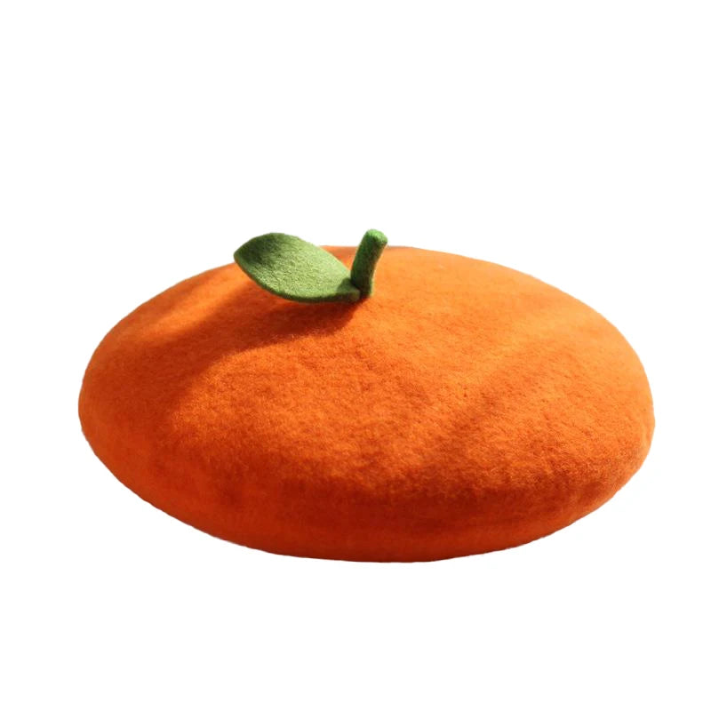 Fruit-Themed Plush Painter Beret – Cute Handmade Wool Felt Hat
