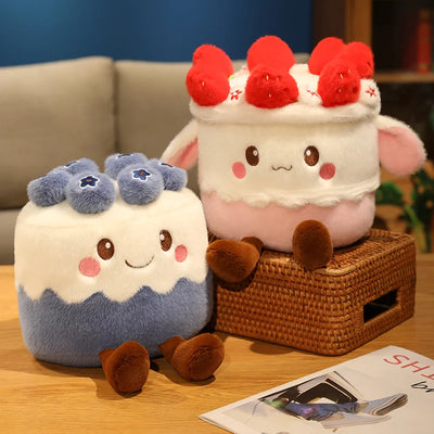 Kawaii Fruit Cake Plush Doll – Strawberry, Blueberry & Mango, 12" | 30 cm