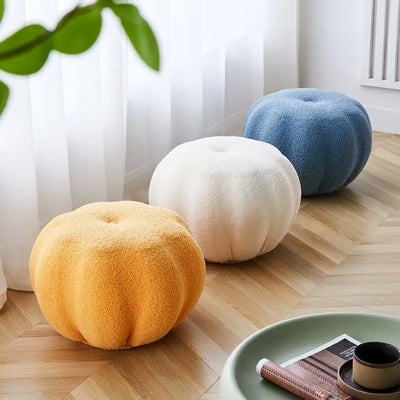 Pumpkin-Shaped Low Stool – INS Style Velvet Sofa Stool