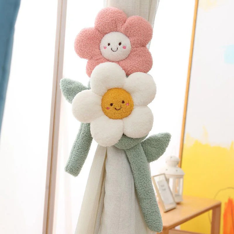 Plush Flower Curtain Tie Back – Long Stem Room Decor, 39" | 100 cm