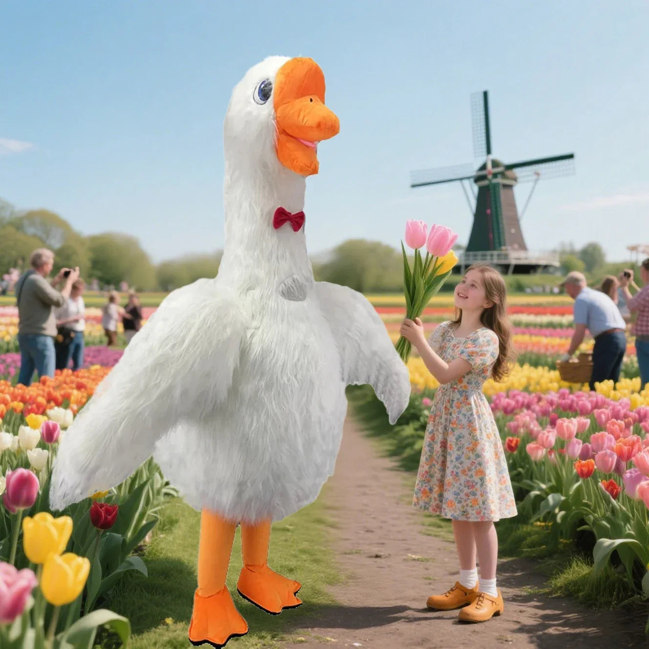 Costume Gonfiabile Bianco a Forma di Cigno in Peluche