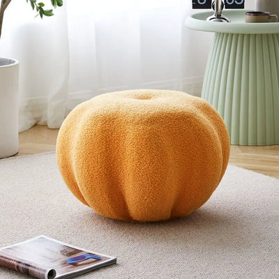 Pumpkin-Shaped Low Stool – INS Style Velvet Sofa Stool