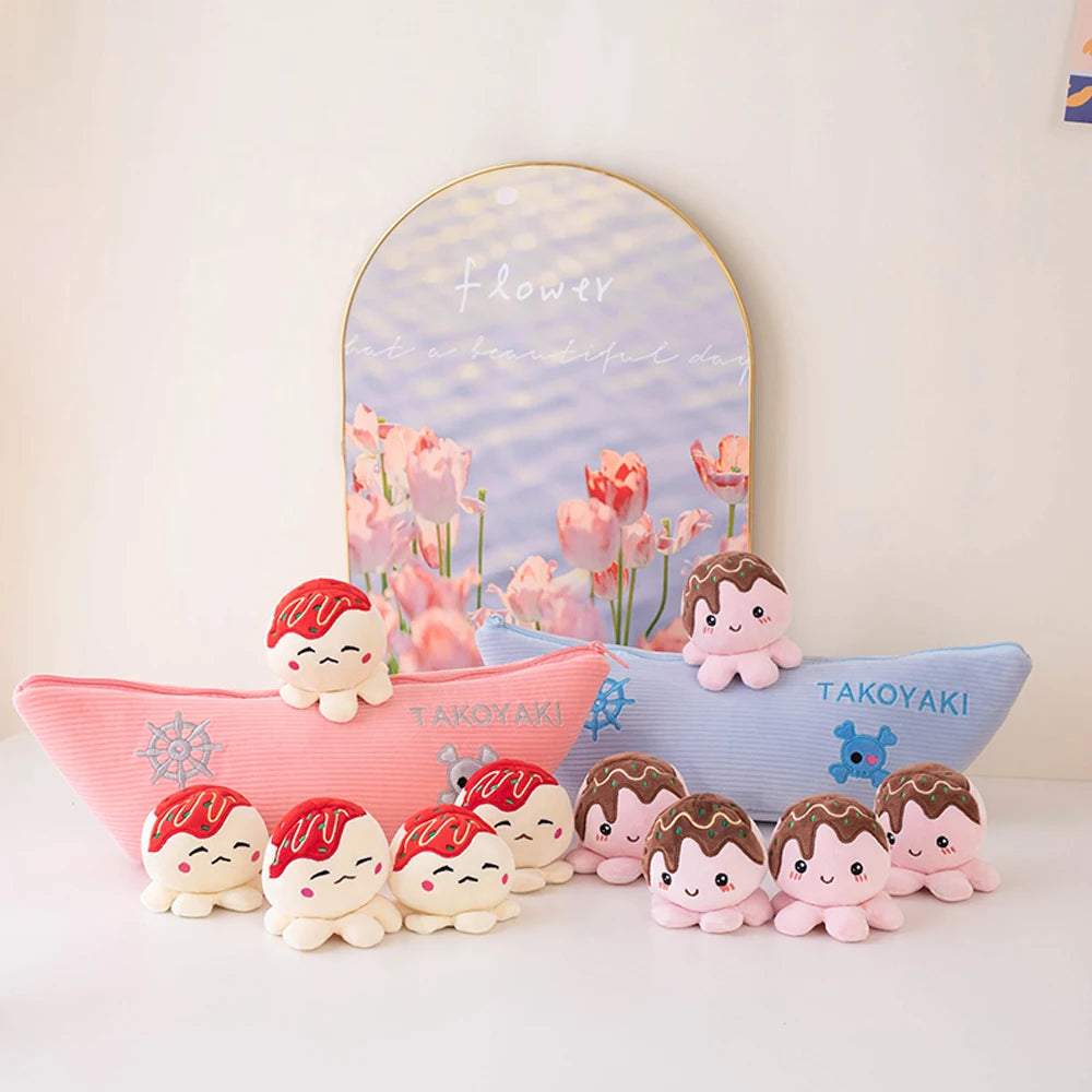 Set di peluche Takoyaki con barca di stoccaggio con zip, 18" | 45 centimetri