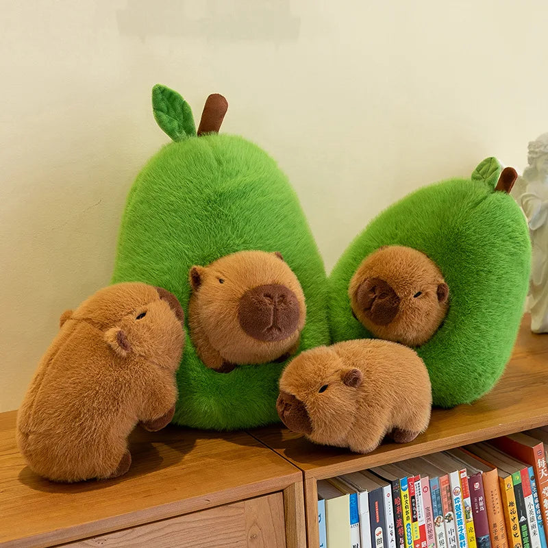 Avocado Capybara Plush Pillow – Kawaii Animal Stuffed Toy, 14" | 35 cm