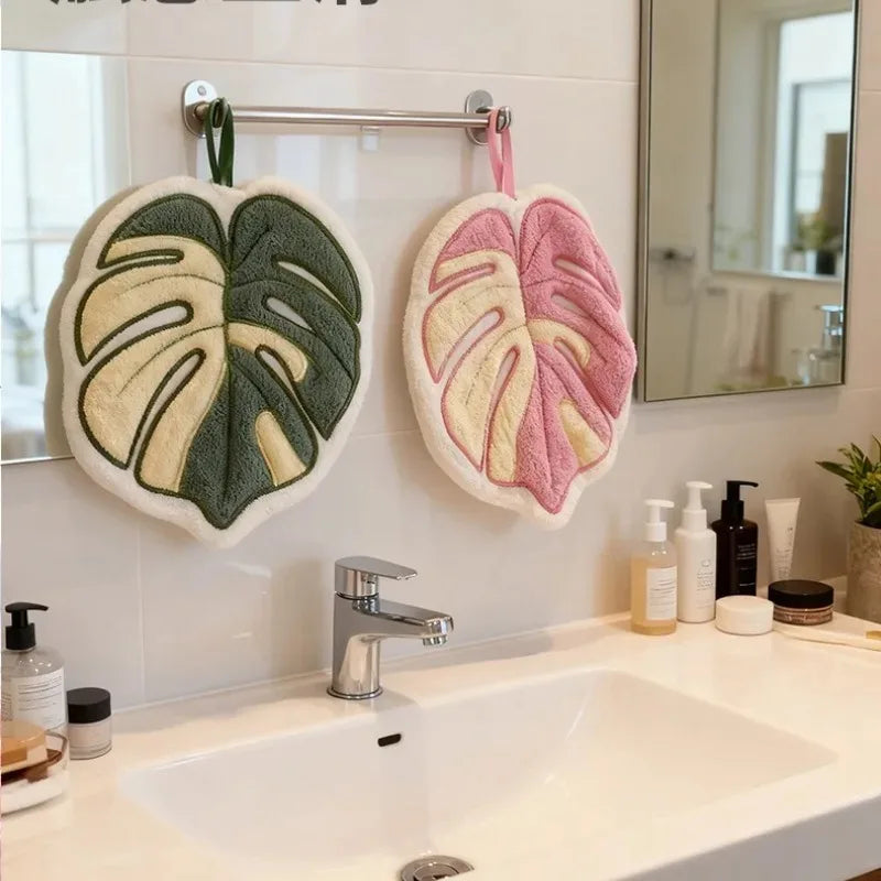 Plant-Shaped Hanging Handkerchief – Green & Pink Leaf Design