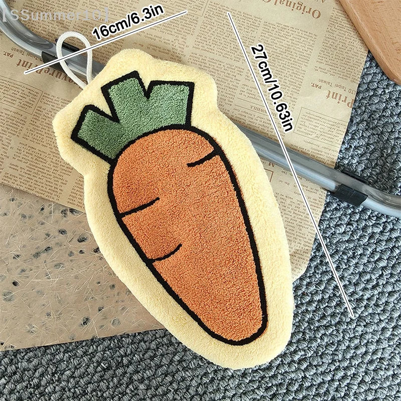 Veggie Hand Towel – Coral Fleece Carrot & Tomato Design