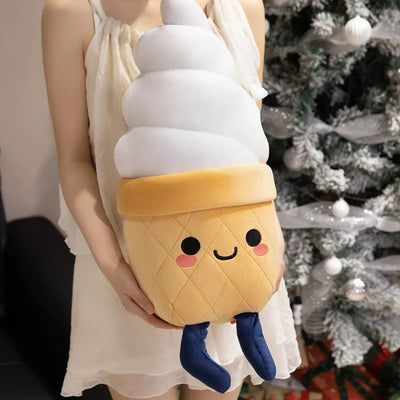 Ice Cream Plush Throw Pillow – Kawaii Smiling Soft Dessert Cushion