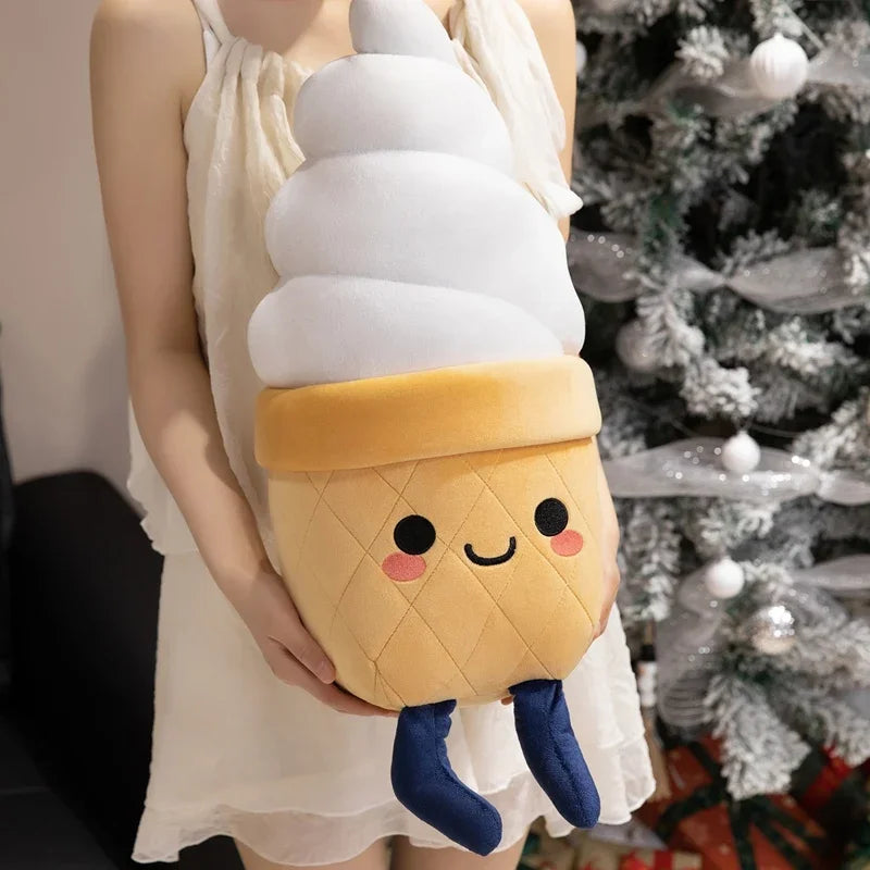 Ice Cream Plush Throw Pillow – Kawaii Smiling Soft Dessert Cushion