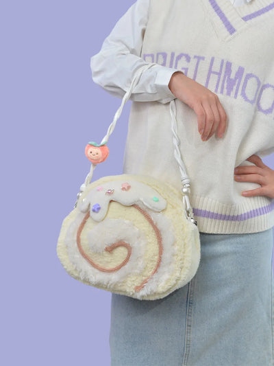 Cake Roll Plushie Shoulder Bag, 11"x9" | 28x23 cm