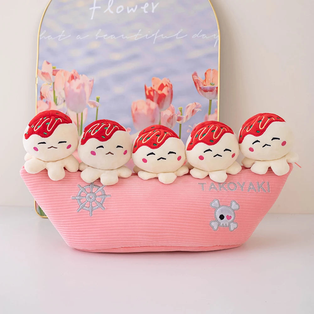 Set di peluche Takoyaki con barca di stoccaggio con zip, 18" | 45 centimetri