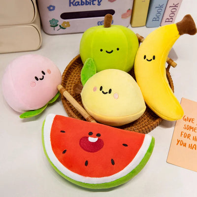 Kawaii Smiling Fruit Plushies – Tomato, Lemon, Pear, Banana & More, 4-20" | 11-50 cm