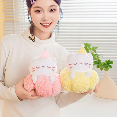 Kawaii Pumpkin Kitten Plush Toy – Soft Fluffy Chubby Appease Doll