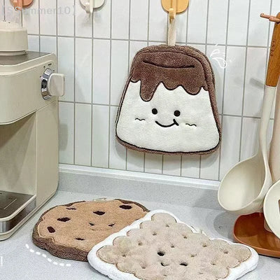 Cartoon Cookie Coral Fleece Hand Towel – Quick-Dry Kitchen Cloth