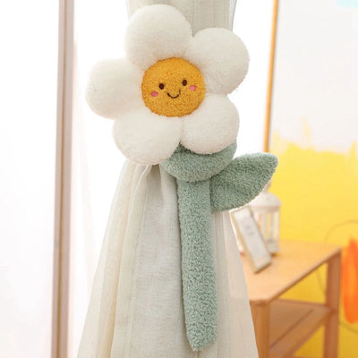 Plush Flower Curtain Tie Back – Long Stem Room Decor, 39" | 100 cm